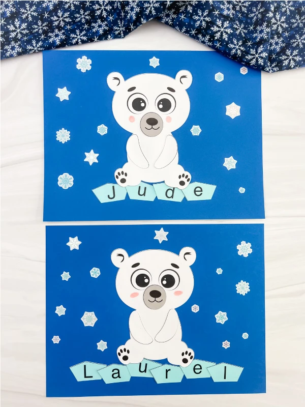 two examples of finished polar bear name craft