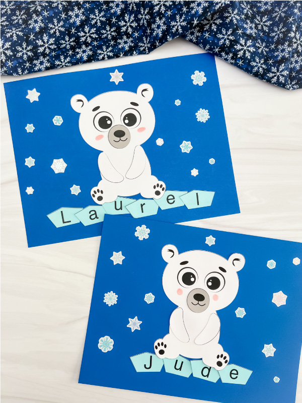 two examples of finished polar bear name craft
