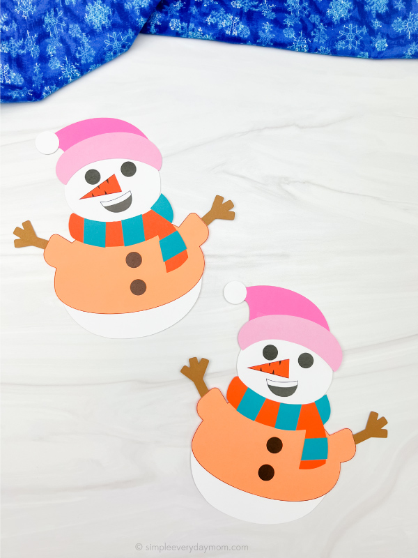 two finished Sneezy the snowman craft versions