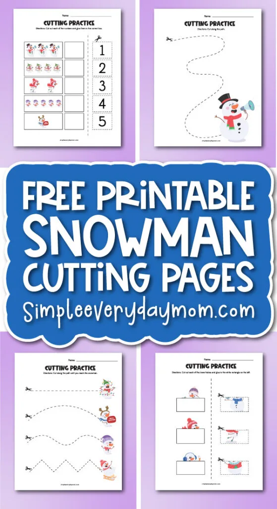 snowman worksheets image collage with the words free printable snowman cutting pages