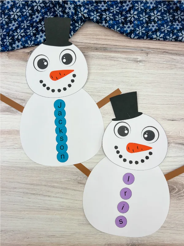 Snowman name craft finished image two versions