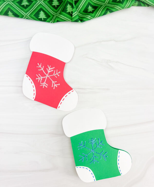 two finished examples of stocking card craft
