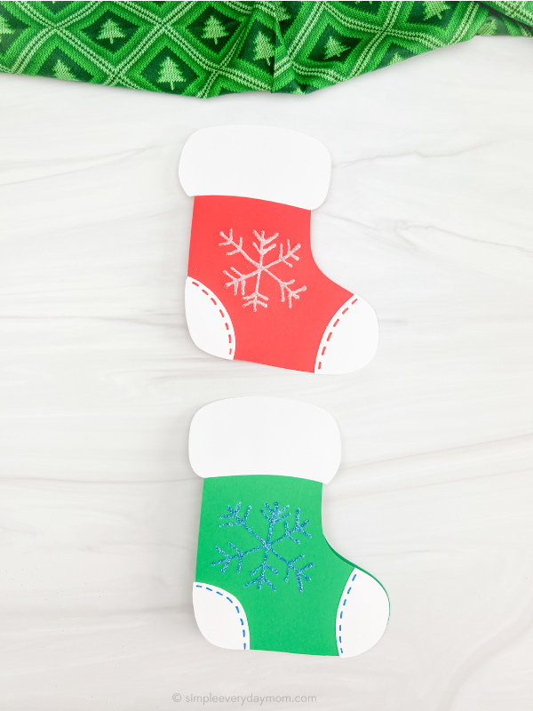 two examples of finished Christmas stocking card crafts