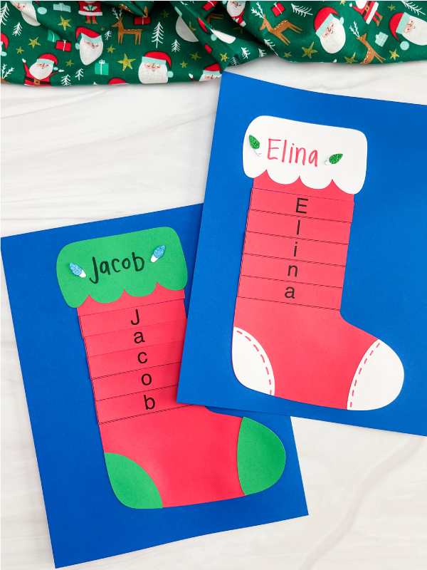 two finished examples of stocking name craft