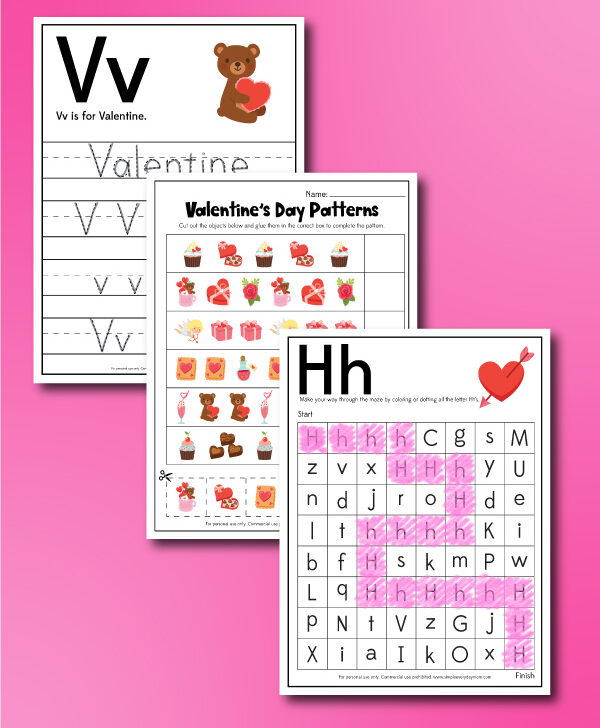 image collage of valentines day worksheets