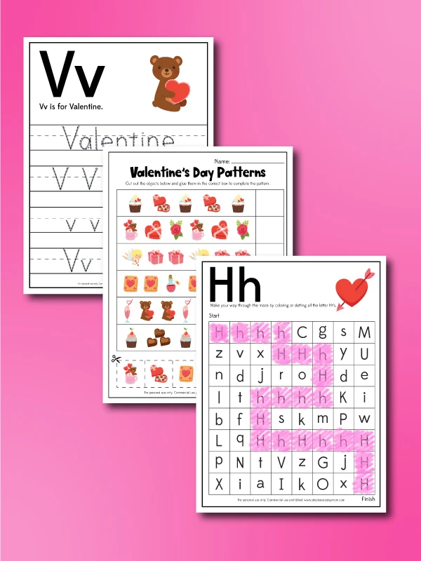 image collage of valentines day worksheets