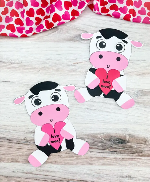 two versions of finished cow valentine craft