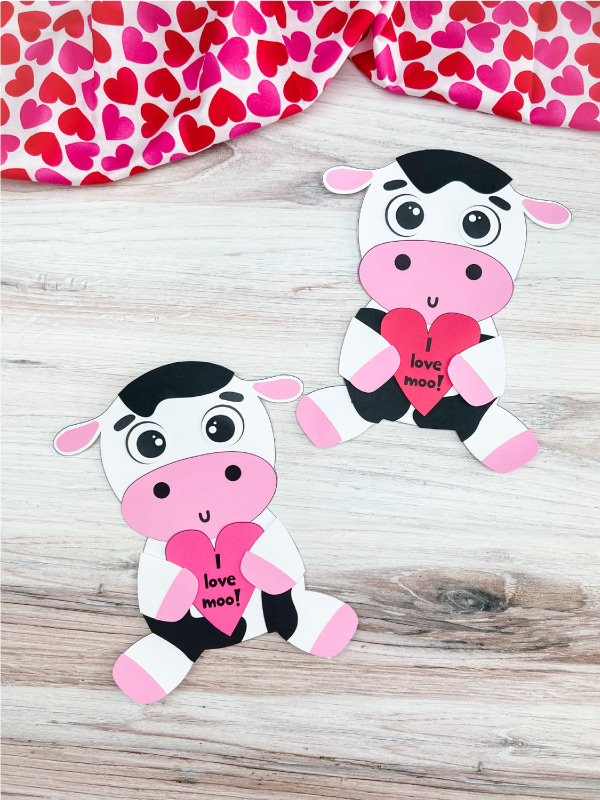 two versions of finished cow valentine craft