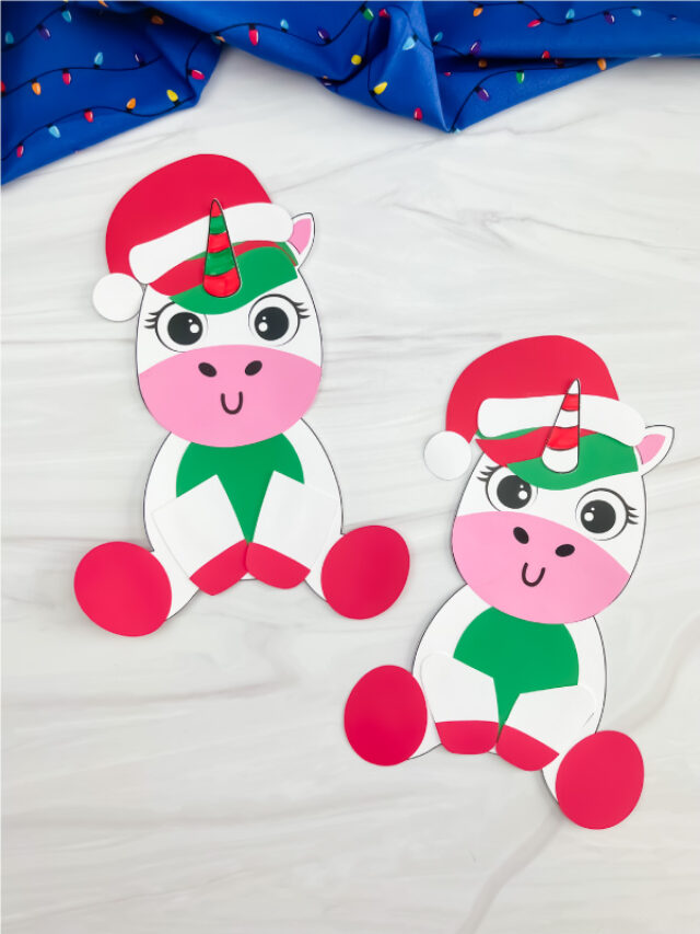 two finished examples of Christmas unicorn