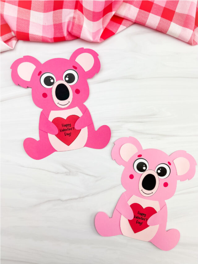 two side by side finished examples of koala valentine craft