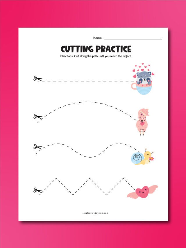 Valentine Cutting Practice Worksheets For Kids [Free Printable] Story