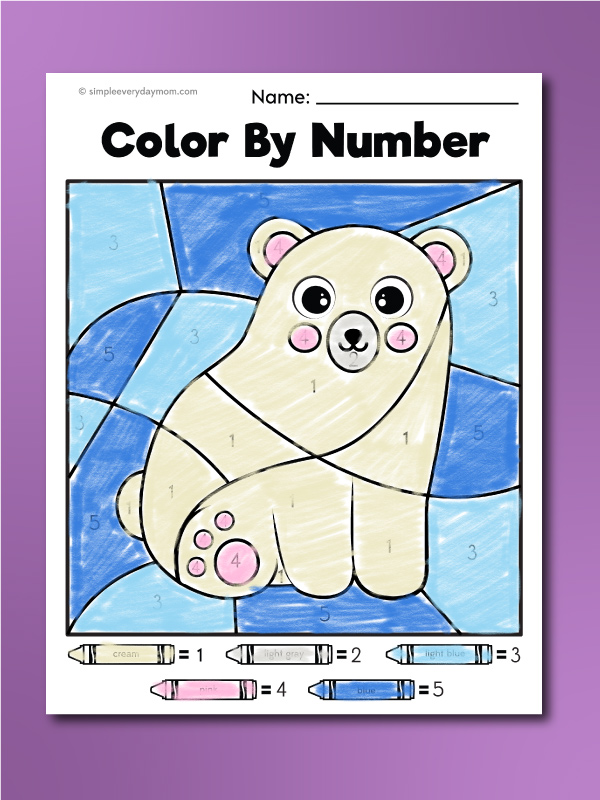 finished example of color by number polar bear