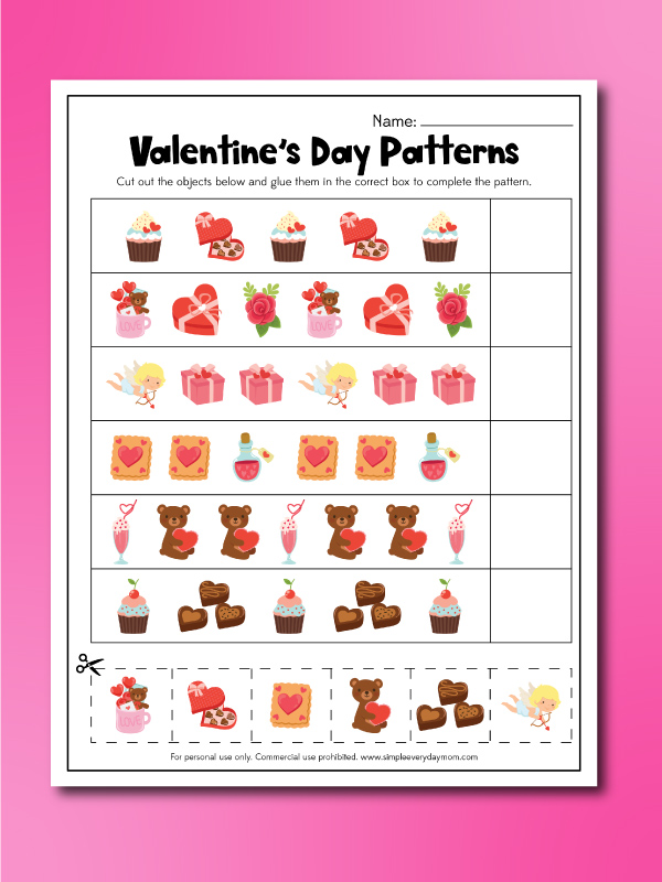 valentines day pattern worksheet