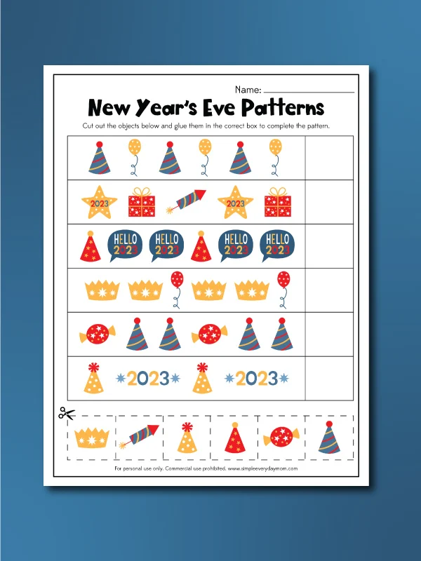 New Year's Eve pattern worksheet