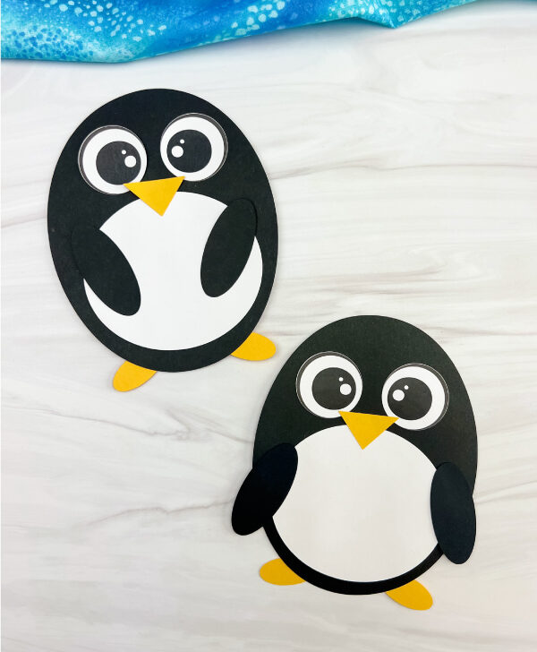 two examples of finished penguin shape craft