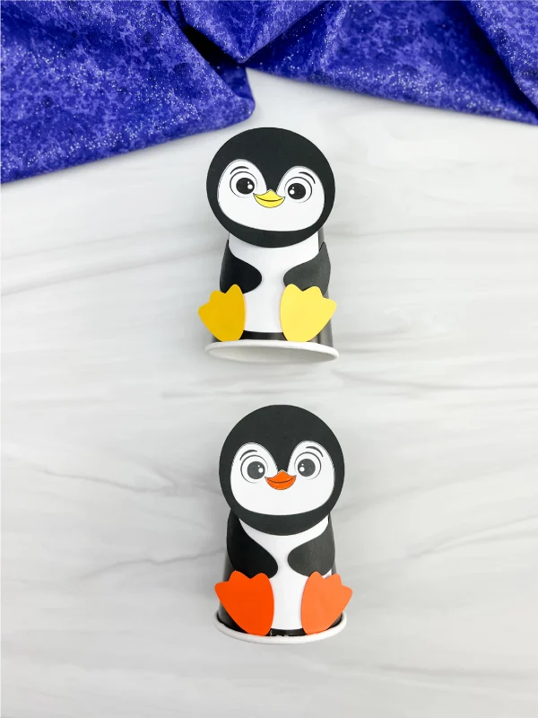 finished examples of penguin paper cup crafts
