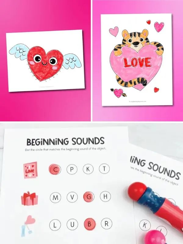 collage of valentine activities for kids
