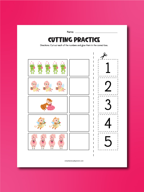 valentines cutting practice number recognition