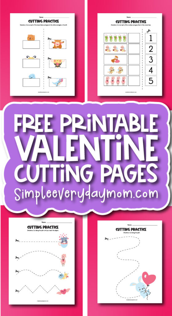 Valentines cutting practice worksheets banner image