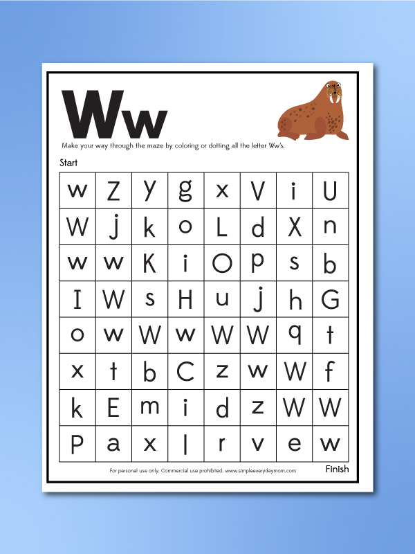 w letter recognition worksheet