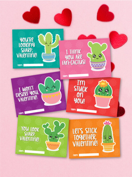Printable Cactus Valentines Cards For Kids