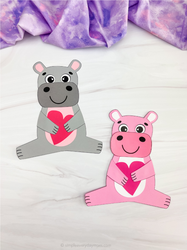 two examples of finished hippo valentine craft
