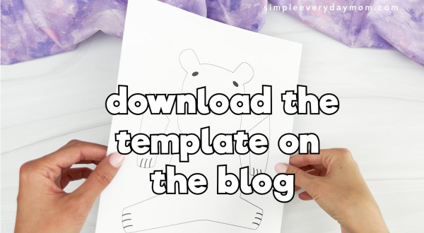 printed hippo valentine template with "download the template on the blog"