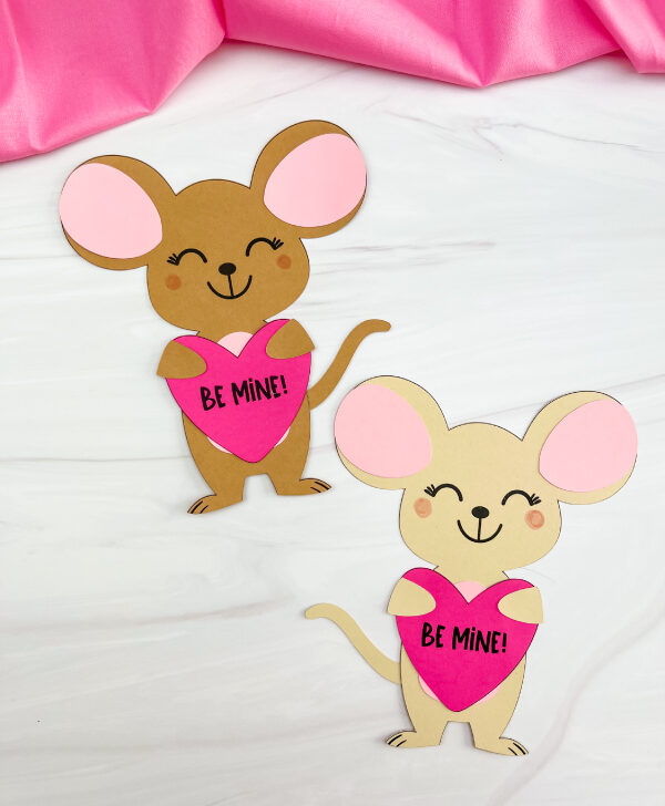 two examples of finished mouse valentine craft