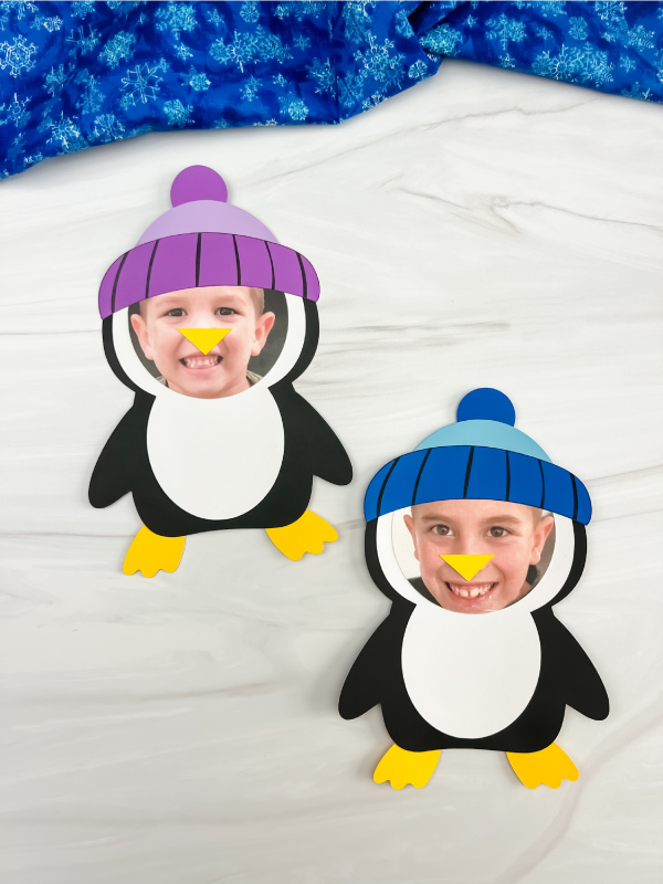 two finished examples of photo penguin craft
