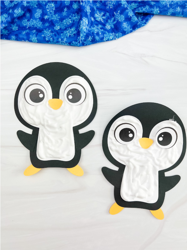 two image of puffy penguin craft