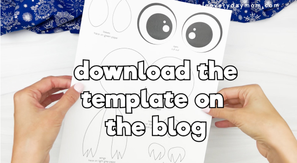 printed template of snowy own with "download the template on the blog"
