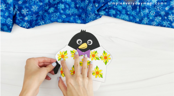 hands placing penguin arm onto body
