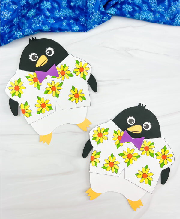 two finished Tacky the penguin side by side examples