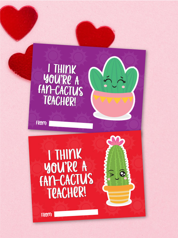 teacher cactus valentine cards