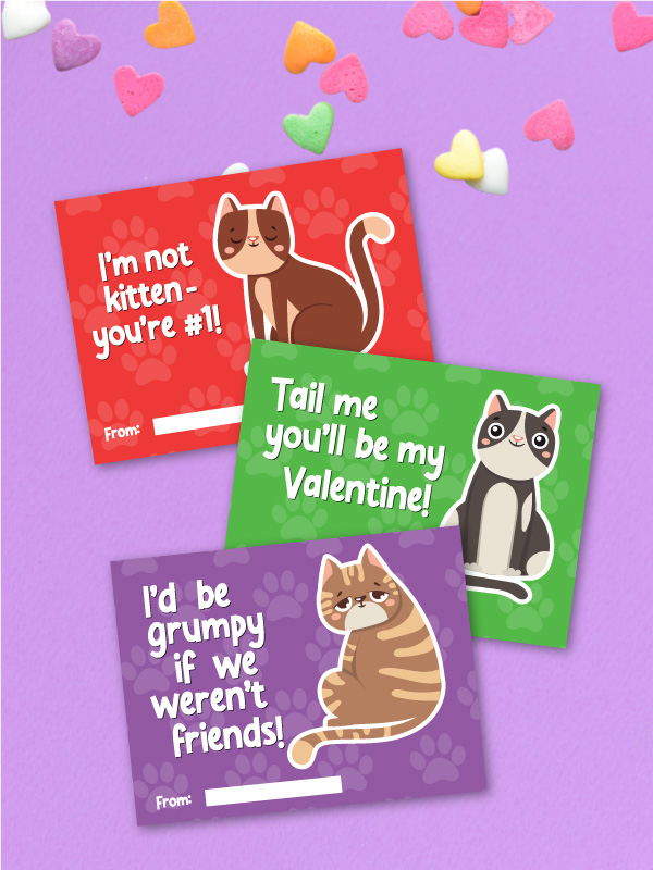 printed example of cat valentine cards