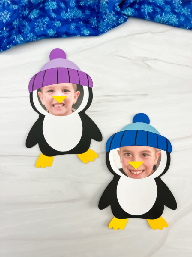 two finished examples of photo penguin craft