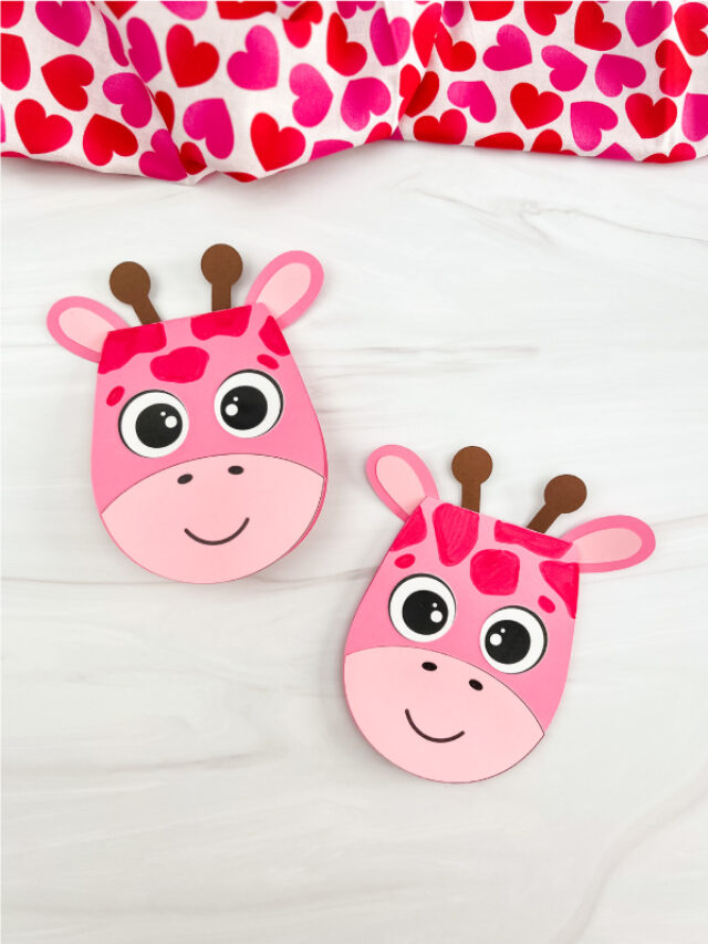 two side by side examples of finished giraffe valentine card
