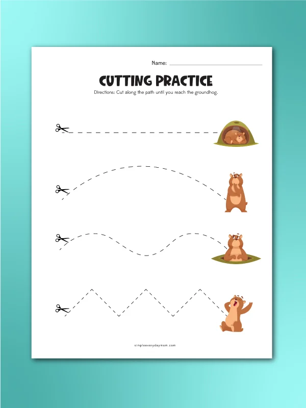 groundhog cutting practice cut on dotted line worksheet