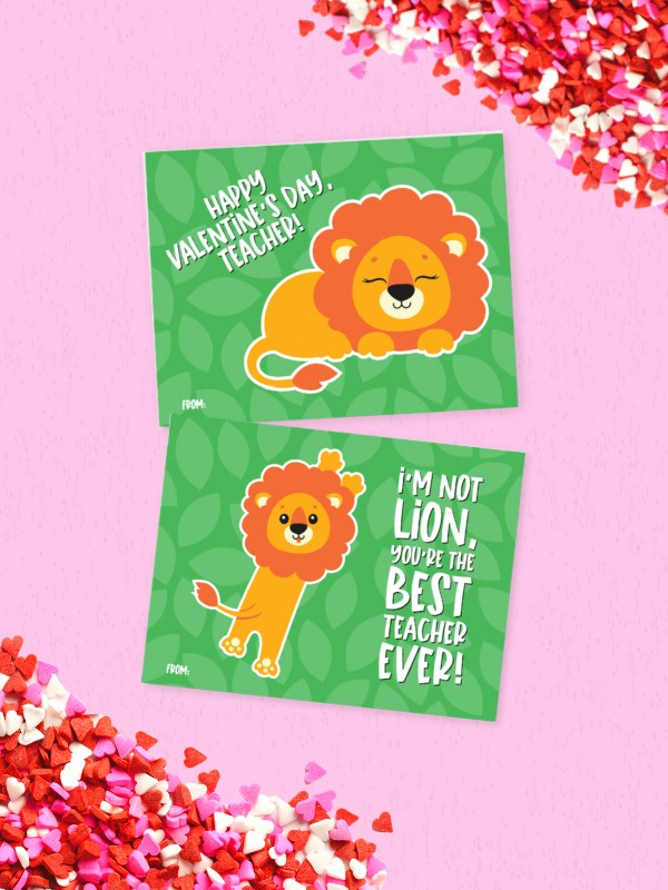 printable lion Valentine's Day cards for teachers