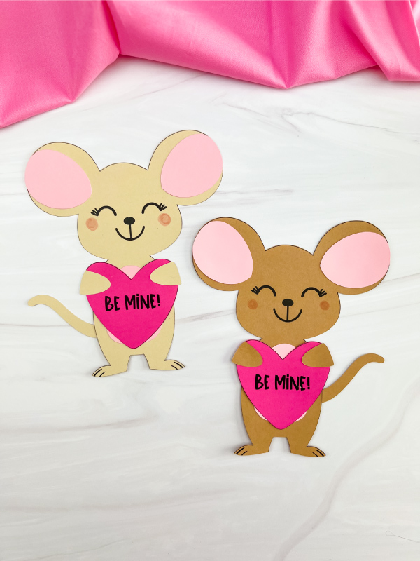 two finished examples side by side mouse valentine craft