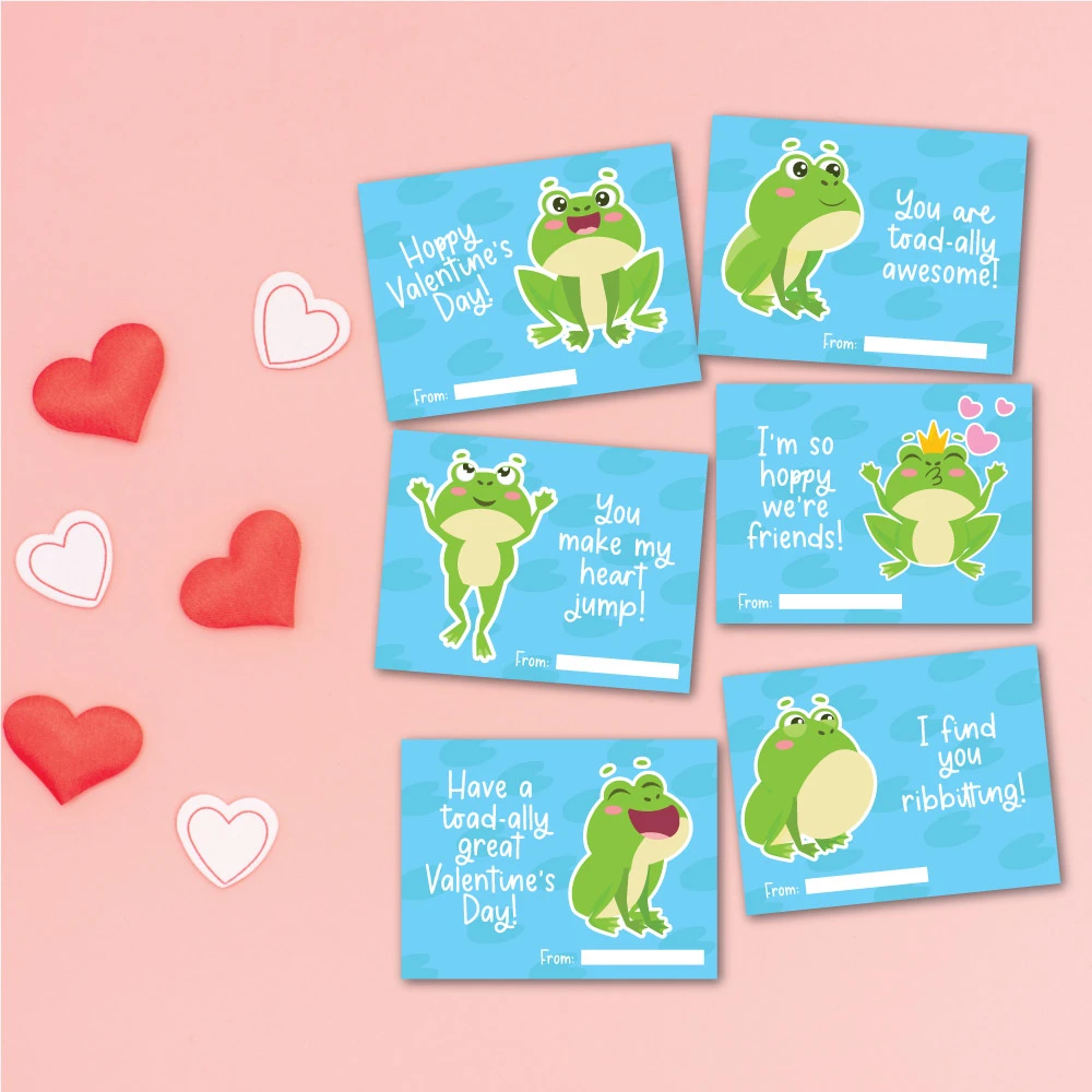 printable frog Valentine cards for kids
