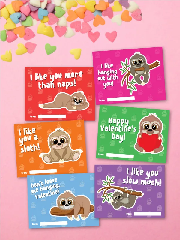 collection of sloth valentine cards
