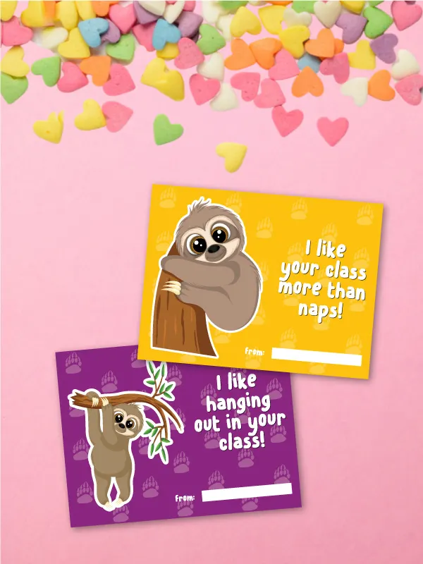 sloth valentine cards for teacher