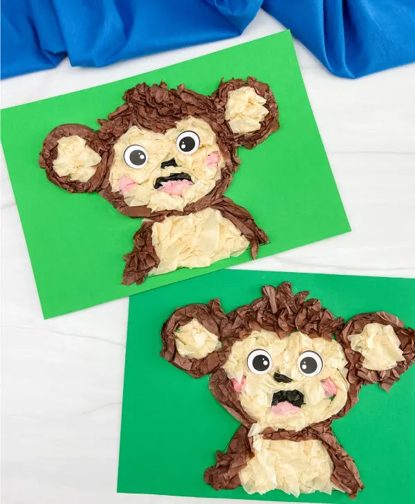 two examples of side by side monkey tissue paper craft