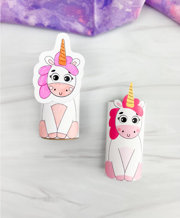 two side by side unicorn toilet roll craft