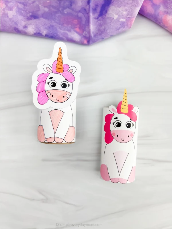 two side by side unicorn toilet roll craft