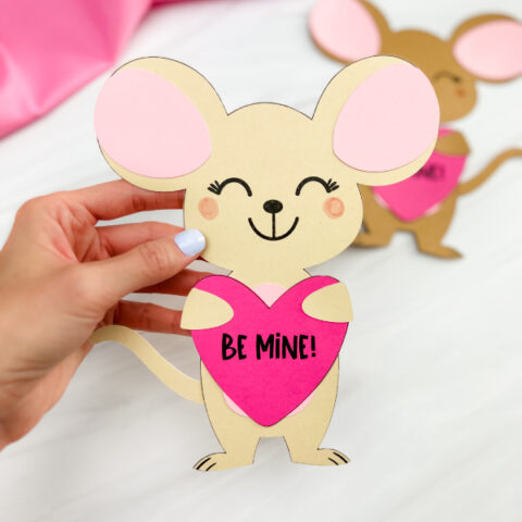 hand holding finished mouse Valentine craft