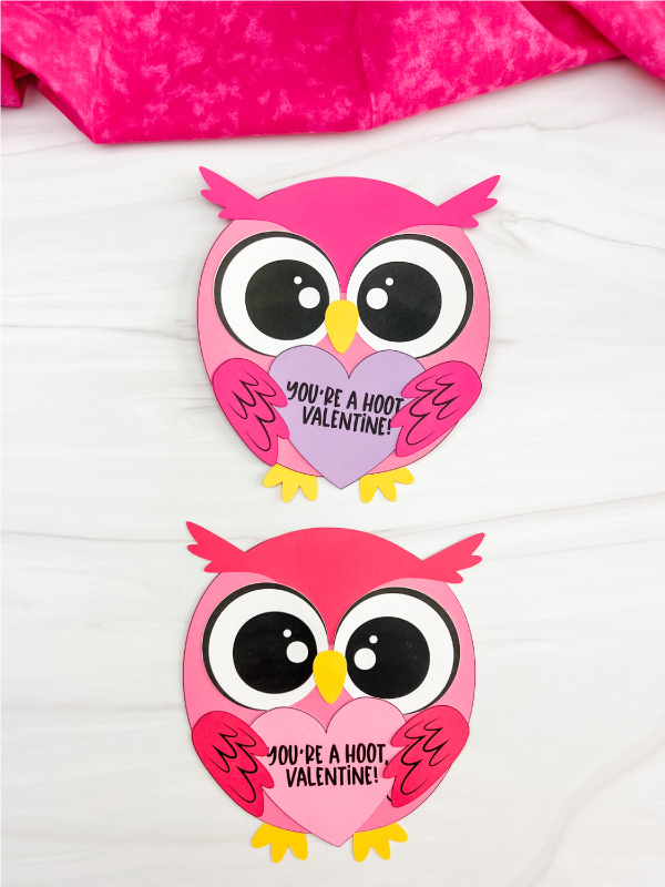 two examples of finished valentine owl craft