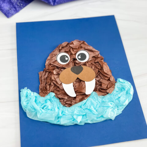 single image of finished example walrus tissue paper craft