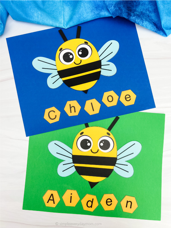 two examples of finished bee name craft